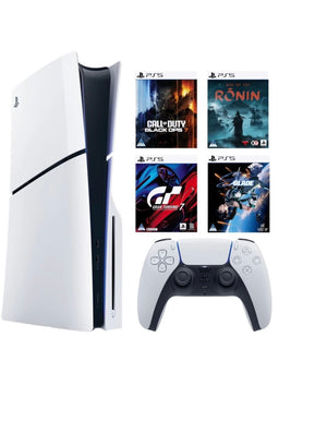 Sony PS5 Slim Console Gamer Bundle 1 TB with Call of Duty: Black Ops 7, Rise of the Ronin, Gran Turismo 7, Stellar Blade. (White, Black,)