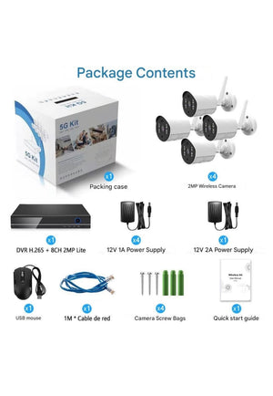 Security Camera System Kit+ 500 GB HDD + 8CH 2MP WiFi NVR + 4 2MP Cameras - No 500GB hard drive included.